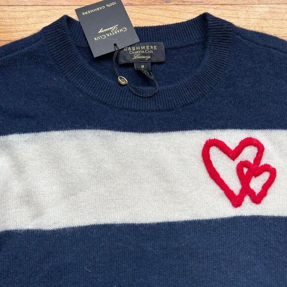 New W/tag Charter Club Navy and Iory Cashmere Sweater M - Picture 2 of 4